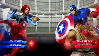 Spider-Man & Black Widow VS Captain America & Ryu(Very Hard) - Marvel vs Capcom | 4K UHD Gameplay