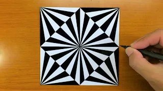 How To Draw Geometric Square Optical Illusion Art - Art challenge - 3D Trick Art on paper tutorial