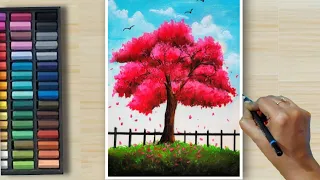 Simple 🌸 CHERRY BLOSSOM Drawing - Soft Pastel Drawing