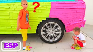 Vlad y Nikita envolvieron el auto de mamá con pegatinas de colores