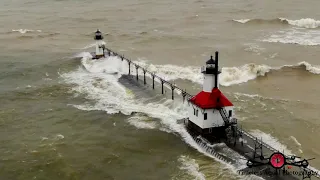 Gale Force Winds Hitting St Joseph Lighthouse 50+ MPH winds VS Drone Footage 4K Music