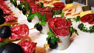 Beautiful snacks with salami on the festive table - 3 simple recipes for sandwiches.
