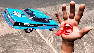 BeamNG.drive - High Speed ​​Jumping Cars into Hand with Mouth (Halloween Special)