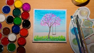 Как нарисовать ДЕРЕВО.Простой способ нарисовать дерево.Рисуем дерево акрилом.Рисуем весеннее дерево.