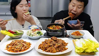 HOME COOKED MEALS(Stir-fried Pork & Seasoned Oysters & SIDE DISHES) MUKBANG EATING SHOW
