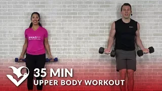 35 Min Upper Body Workout at Home for Women & Men - Chest and Back Workout with Weights Dumbbells