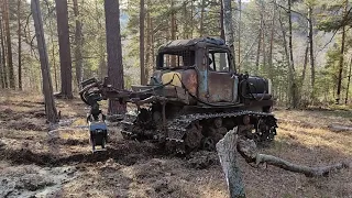 Старый богатырь ДТ-75 с Добрыней в паре как всегда непобедимы! Трелевка леса.