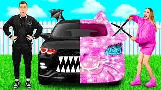 Ružičasti automobilski vs Crni Automobilski Izazov | Zabavni Izazovi Fun Challenge