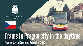 Trams in Prague city in the daytime. Czech Republic.