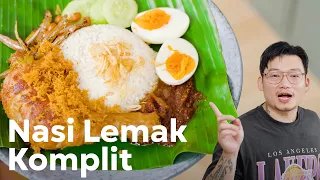 SEPORSI LENGKAP ! RESEP NASI LEMAK PAKE AYAM KOMPLIT !