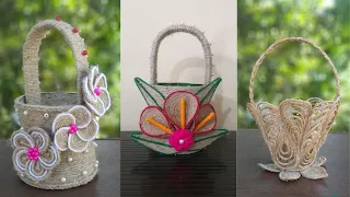 Best 3 Beautiful Jute Flower Baskets Decoration Design | Jute Rope Flower Basket | Jute & Rope Craft