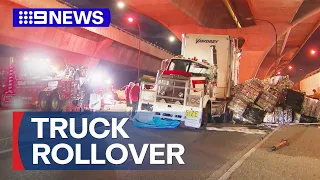 Police search for driver of allegedly stolen crashed truck in Adelaide | 9 News Australia