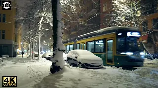 Snowfall Ambience - Winter Walk at Night in Helsinki Finland ( 21 February 2022 )