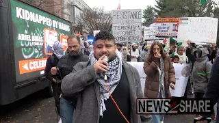 Pro-Palestine protesters and anti-Zionist Rabbis rally outside Israeli Embassy as ceasefire ends