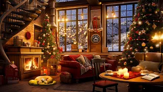 Warm Christmas Jazz Music in Cozy Christmas Coffee Shop Ambience 🎄 Crackling Fireplace for Relax