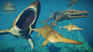 MEGALODON EN JURASSIC WORLD? TIBURÓN DINOSAURIO ATACA! reptiles dinosaurios marinos mod Evolution 2