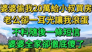 婆婆偷我20萬給小叔買房，老公卻一耳光讓我滾蛋，不料隨後一條短信，婆婆全家卻徹底傻了 | 柳梦微语