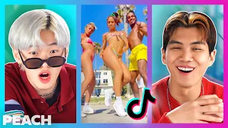 Kpop Dancers React To Shuffle TikTok Trend Compilation For The First Time! | Peach Korea