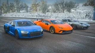 FH4 Drag Race | Lamborghini Huracan Performante vs Audi R8 V10 Plus vs 2005 Ford GT HPE (700 BHP!!!)