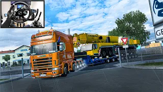 Extreme Hauling Scania R Transporting Massive 72-Ton Crane - Euro Truck Simulator 2 - Moza R9 Setup