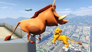 Simba vs Pumbaa GTA 5 Water ragdolls | Jumps/Falls Compilation (Euphoria physics/Funny Moments) 4K