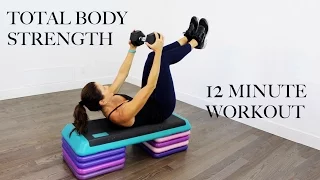 12 MINUTE TOTAL BODY STRENGTH WORKOUT -  STEP AND DUMBBELLS