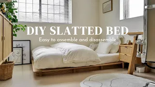 Slatted low bed made only from one-by and two-by lumbers 🛏️Easy to assemble and easy to take apart!