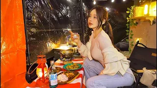270-degree rotating car tent ifront of the sea |Cold Raw Fish Soup and Drinking soju|Pizza dumplings