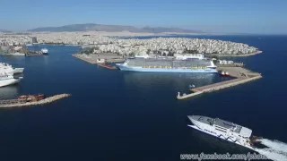 Aerial (drone) view - HSC Champion Jet 2 arriving at Piraeus port