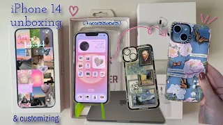 iPhone 14 aesthetic unboxing 🦋 | setup, customization & accessories | Blue 512 GB