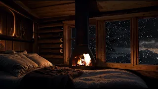 COZY CABIN With Crackling Fireplace sound  and Snow | For Relaxation & Stress Relief