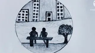 Simple Drawing Circle Scenery with Building // Easy draw to Circle scenery with pencil