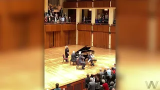 Emanuel Ax, Leonidas Kavakos, and Yo-Yo Ma perform the Ukrainian National Anthem