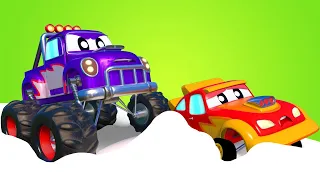 Supernáklaďák Ale ne! Závodní auto zapadlo ve sněhu Super náklaďák  – záchrana  | Dětské animáky