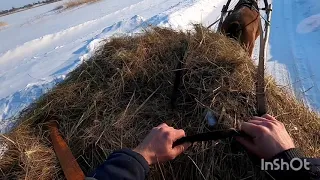 Деревенские приключения. Перевозка сена на коне.Village adventures. Hay transportation by horse.