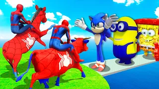 Red Spiderman on Animals vs Everyone in GTA 5!! (Funny Ragdolls with Sonic, Minions, and Others)