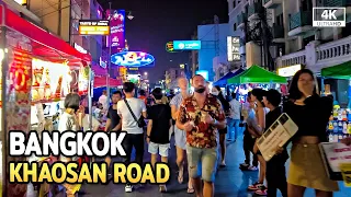 Bangkok Nightlife at Khaosan Road Walking Tour 2022 [4K]