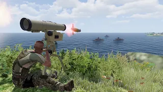 Ukraine Anti-ship Missile in Action Destroying Russian Battleship Completely - ArmA 3