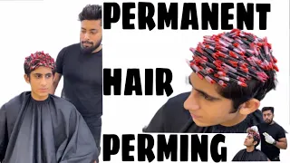 perming hair permanently कैसे करे/boys perming secsion/curly hairstyles/ step to step..🤩