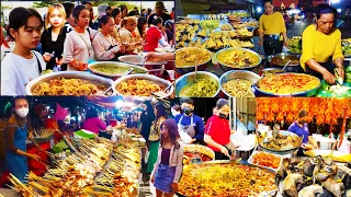 Amazing Cambodian Street Food ,Countryside Fresh Food Market​ Grilled squid, Grilled fish, Seafood