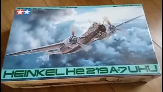 Tamiya Heinkel He 219 (1:48 scale) in box review.