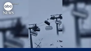 Moment powerful winds violently shake a ski lift in Italy