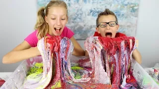 100 Layers of Glitter in Fluffy Slime!!!!