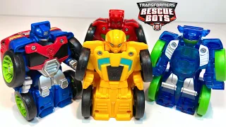 Transformers Rescue Bots Flip Racers! Bumblebee, Optimus Prime, Blur, and Sideswipe race!