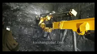 Kaishan KJ311 underground drill rig is drilling for blast holes in mining tunnel excavation. #drill