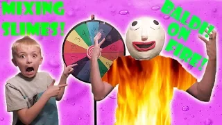 Mystery Wheel of Dump It SLIME CHALLENGE With MYSTERY BOX & Baldi's Basics on Fire!