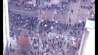 Protesters gather outside Pennsylvania Convention Center in Philadelphia