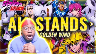 NON JOJO FAN REACTS TO ALL THE STANDS IN GOLDEN WIND ANIME VERSION!