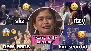 kpop idols reaction to melai at AAA 2023 (itzy, stray kids, new jeans, wonyoung & more)