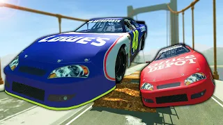 NASCAR Jump Race on a Broken Bridge! - BeamNG Gameplay Races & Crashes